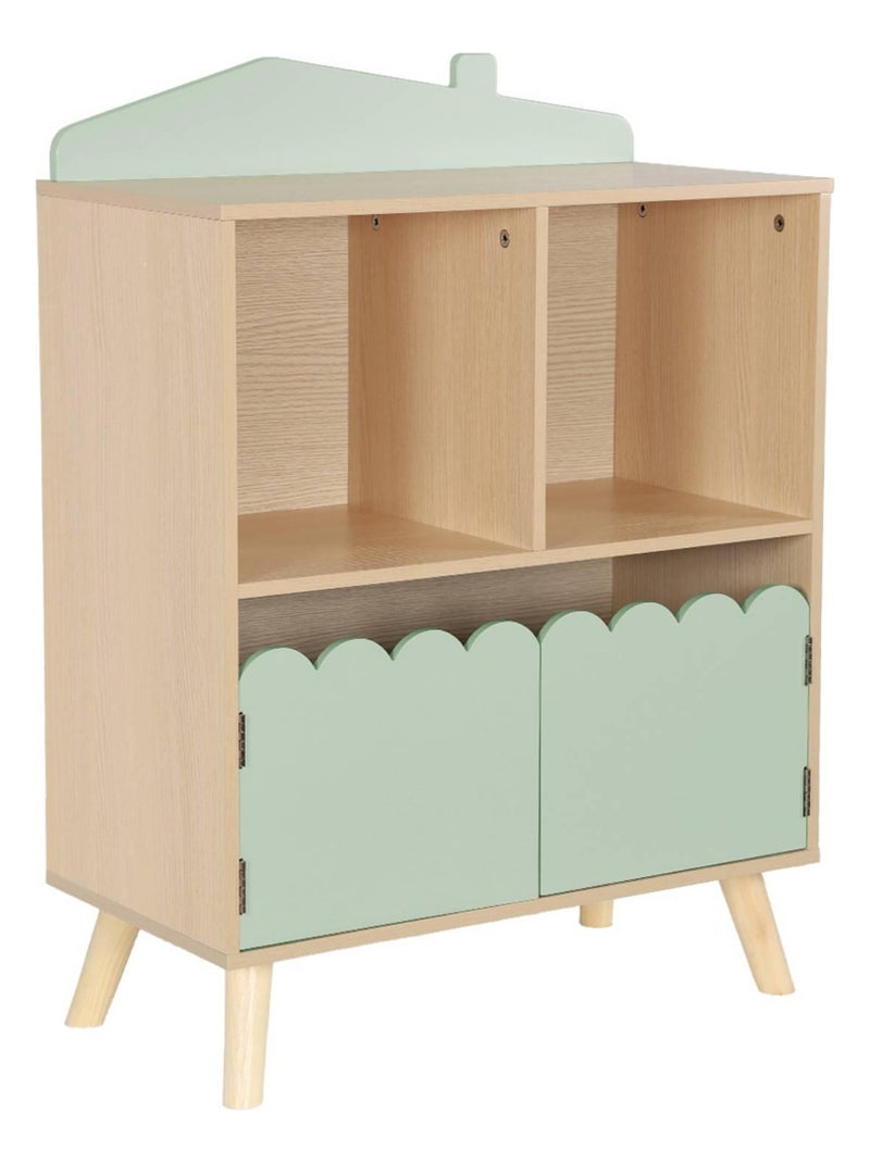 Bibliothèque enfant décor bois 2 étagères 2 portes Azur Vert - Kiabi
