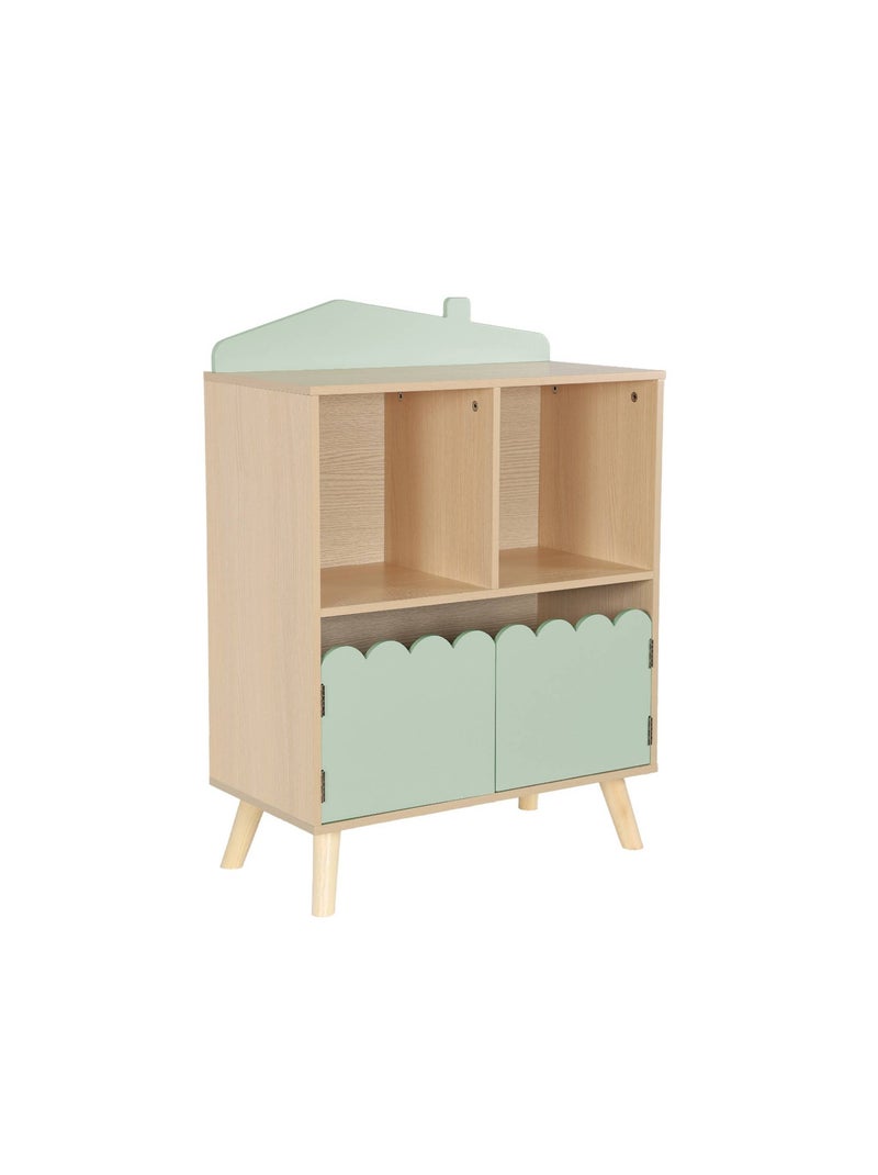 Bibliothèque enfant décor bois 2 étagères 2 portes Azur Vert - Kiabi