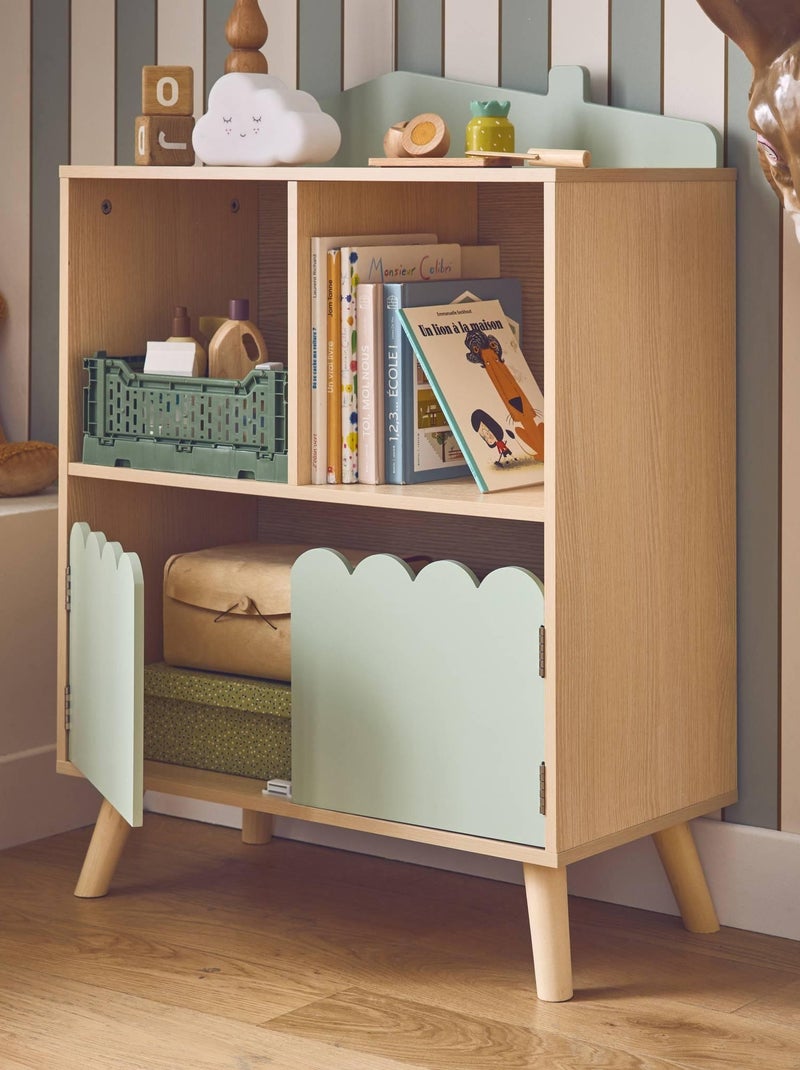 Bibliothèque enfant décor bois 2 étagères 2 portes Azur Vert - Kiabi