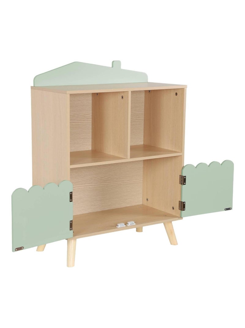 Bibliothèque enfant décor bois 2 étagères 2 portes Azur Vert - Kiabi