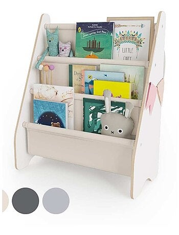 Bibliothèque enfant en bois & tissu – 52×25×63 cm
