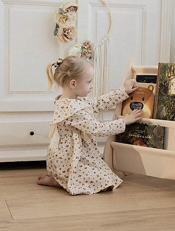 Bibliothèque enfant en bois & tissu – 52×25×63 cm