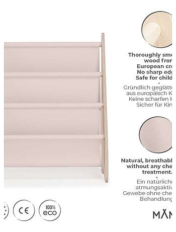 Bibliothèque enfant en bois & tissu – 52×25×63 cm