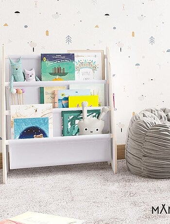 Bibliothèque enfant en bois & tissu – 52×25×63 cm