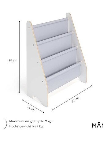 Bibliothèque enfant en bois & tissu – 52×25×63 cm