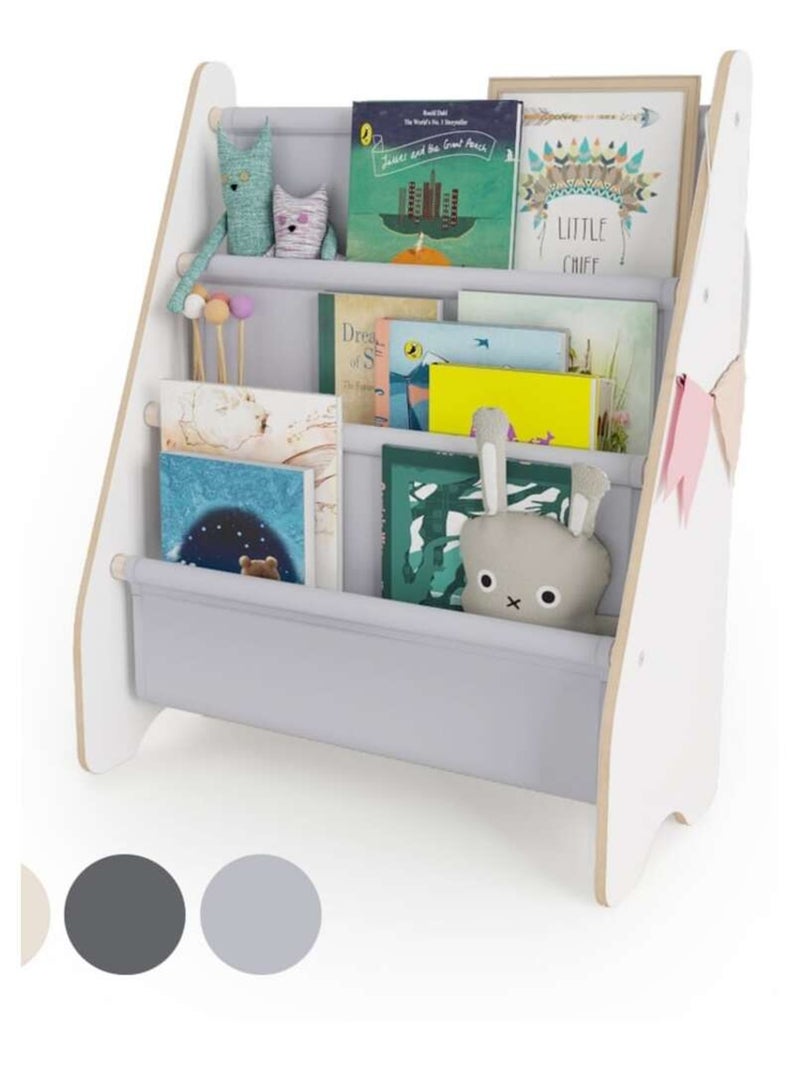 Bibliothèque enfant  en bois & tissu – 52×25×63 cm Gris clair - Kiabi