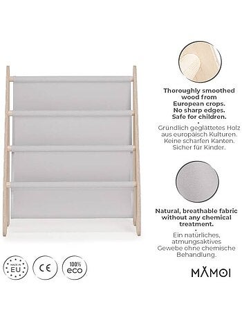 Bibliothèque enfant en bois & tissu – 52×25×63 cm