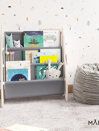 Bibliothèque enfant en bois & tissu – 52×25×63 cm