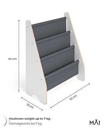 Bibliothèque enfant en bois & tissu – 52×25×63 cm