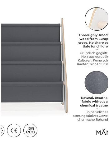 Bibliothèque enfant en bois & tissu – 52×25×63 cm