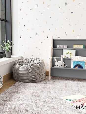 Bibliothèque enfant en bois & tissu – 52×25×63 cm