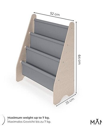 Bibliothèque enfant en bois & tissu – 52×25×63 cm