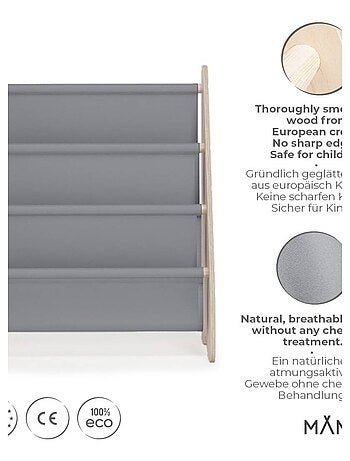 Bibliothèque enfant en bois & tissu – 52×25×63 cm