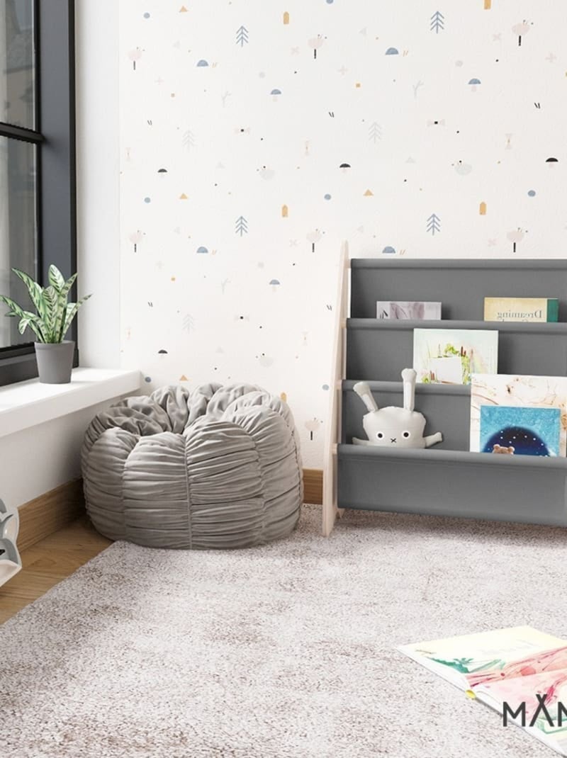 Bibliothèque enfant  en bois & tissu – 52×25×63 cm Gris foncé - Kiabi