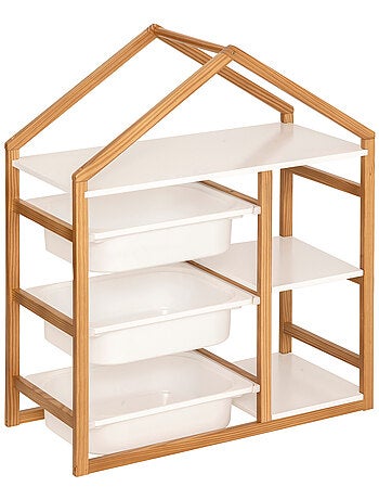 Bibliothèque enfant en forme de maison avec 3 bacs de rangement