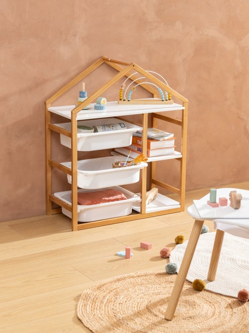 Bibliothèque enfant en forme de maison avec 3 bacs de rangement - Kiabi