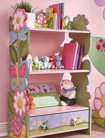 Bibliothèque enfant fille bois étagère de rangement livres jouets