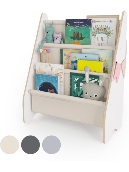 Bibliothèque enfant MAMOI en bois blanc & tissu – 52×25×63 cm - Kiabi