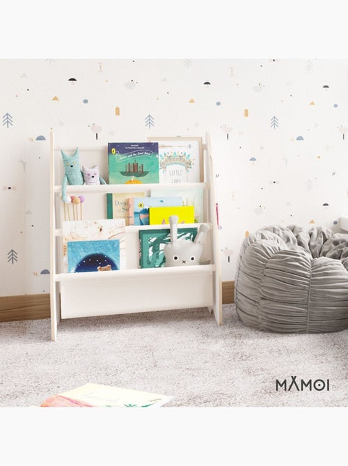 Bibliothèque enfant MAMOI en bois blanc & tissu – 52×25×63 cm - Kiabi