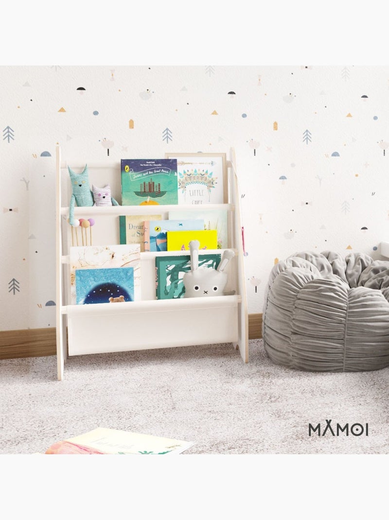 Bibliothèque enfant MAMOI en bois blanc & tissu – 52×25×63 cm Beige - Kiabi