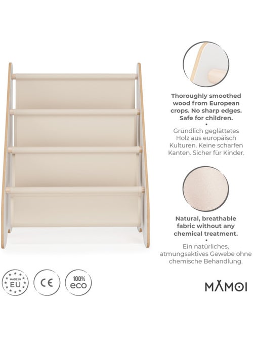 Bibliothèque enfant MAMOI en bois blanc & tissu – 52×25×63 cm - Kiabi