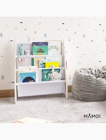 Bibliothèque enfant mamoi en bois blanc & tissu 52×25×63 cm