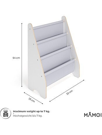 Bibliothèque enfant mamoi en bois blanc & tissu 52×25×63 cm