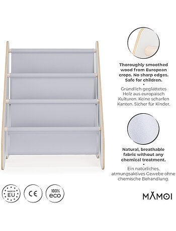 Bibliothèque enfant mamoi en bois blanc & tissu 52×25×63 cm
