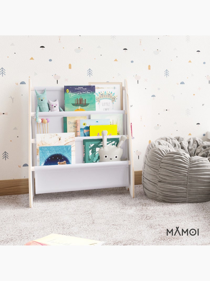 Bibliothèque enfant mamoi en bois blanc & tissu 52×25×63 cm Gris clair - Kiabi