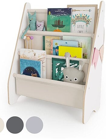 Bibliothèque enfant mamoi en bois blanc & tissu 52×25×63 cm