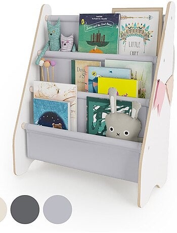 Bibliothèque enfant mamoi en bois blanc & tissu 52×25×63 cm