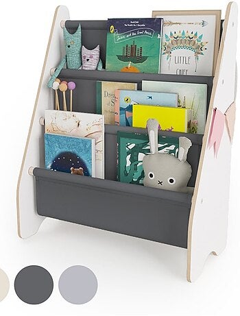 Bibliothèque enfant mamoi en bois blanc & tissu 52×25×63 cm