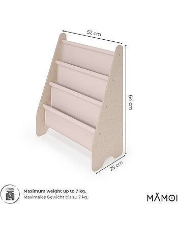 Bibliothèque enfant en bois & tissu – 52×25×63 cm