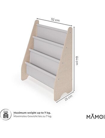 Bibliothèque enfant en bois & tissu – 52×25×63 cm