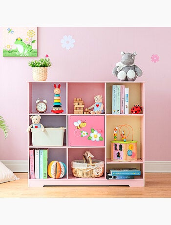 Bibliothèque Enfant Meuble Rangement, 80cm, Rose
