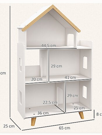 Bibliothèque étagère scandinave design maison 5 niches étagère pieds effilés bois pin MDF blanc