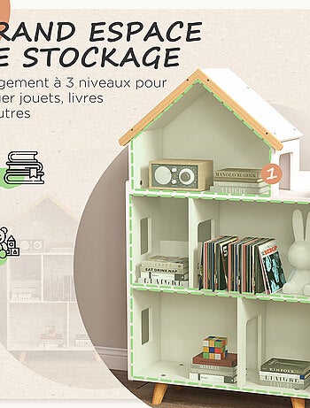 Bibliothèque étagère scandinave design maison 5 niches étagère pieds effilés bois pin MDF blanc