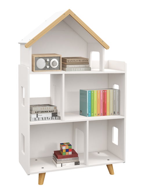 Bibliothèque étagère scandinave design maison 5 niches étagère pieds effilés bois pin MDF blanc - Kiabi