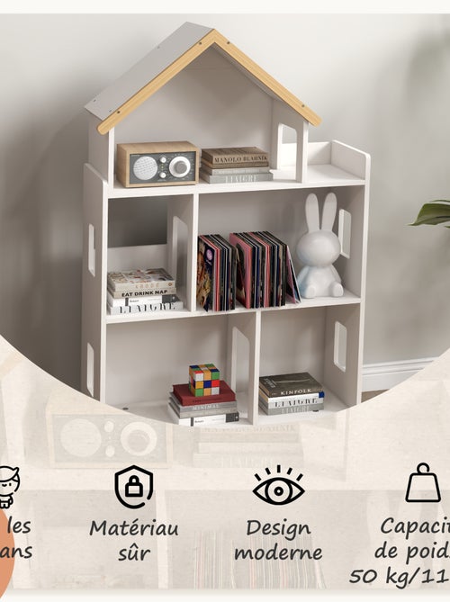 Bibliothèque étagère scandinave design maison 5 niches étagère pieds effilés bois pin MDF blanc - Kiabi