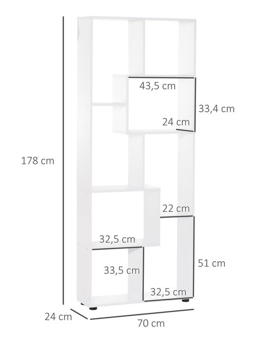Bibliothèque étagère zig zag design contemporain 70L x 24l x 178H cm panneaux particules blanc - Kiabi