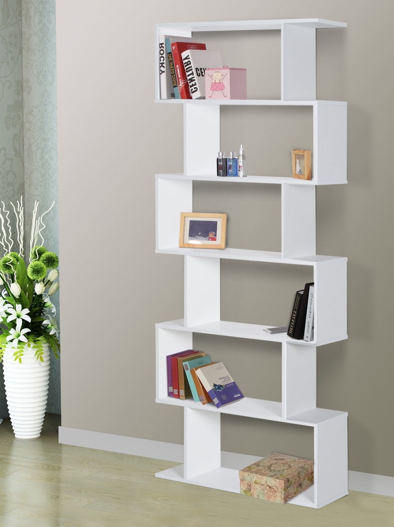 Bibliothèque étagère zig zag design contemporain 80L x 23l x 192H cm 6 niveaux blanc Blanc Blanc - Kiabi