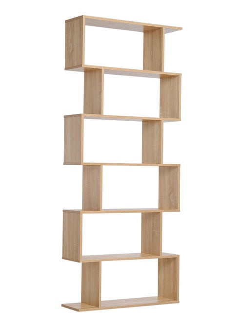 Bibliothèque étagère zig zag design contemporain 80L x 23l x 192H cm 6 niveaux coloris chêne clair - Kiabi