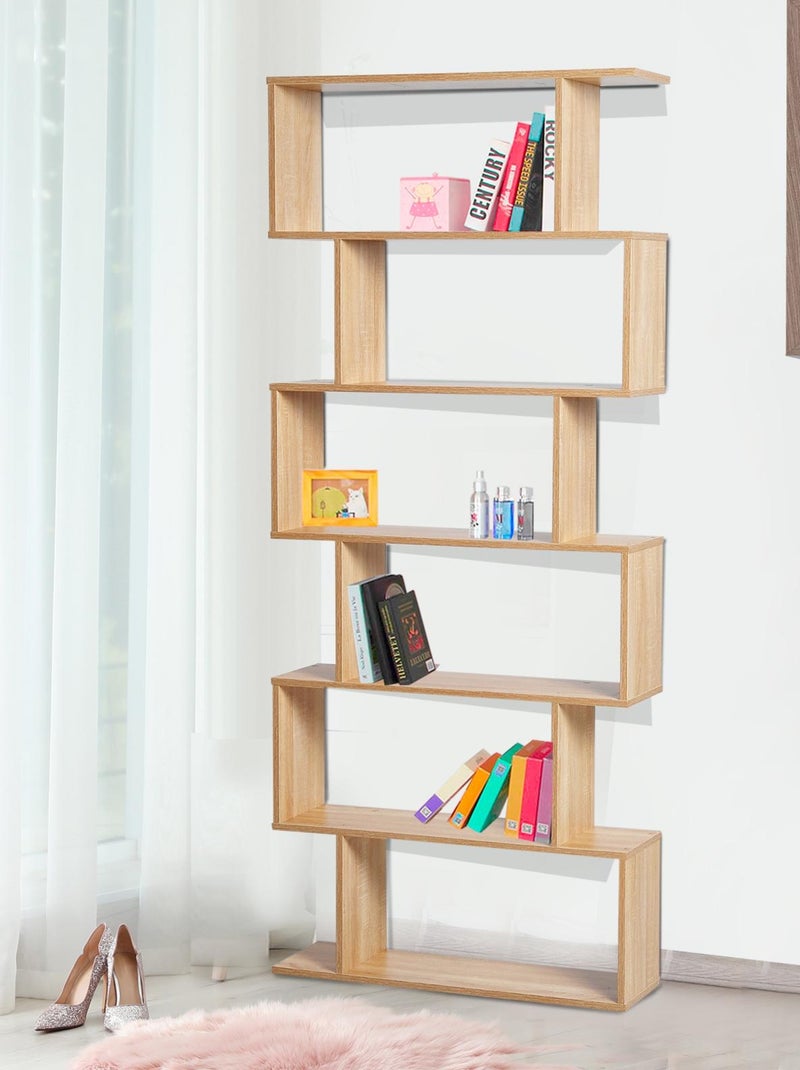 Bibliothèque étagère zig zag design contemporain 80L x 23l x 192H cm 6 niveaux coloris chêne clair Beige - Kiabi