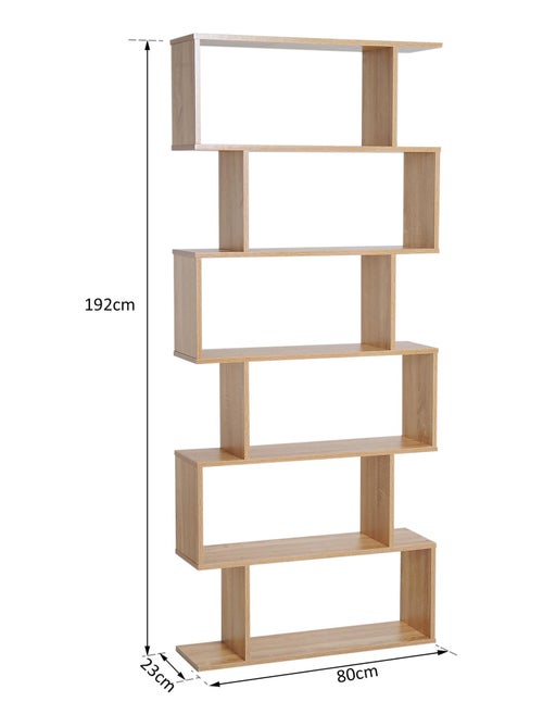 Bibliothèque étagère zig zag design contemporain 80L x 23l x 192H cm 6 niveaux coloris chêne clair - Kiabi