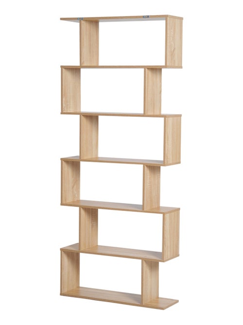 Bibliothèque étagère zig zag design contemporain 80L x 23l x 192H cm 6 niveaux coloris chêne clair - Kiabi