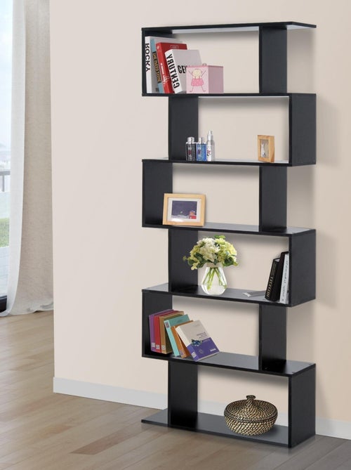 Bibliothèque étagère zig zag design contemporain 80L x 23l x 192H cm 6 niveaux noir - Kiabi