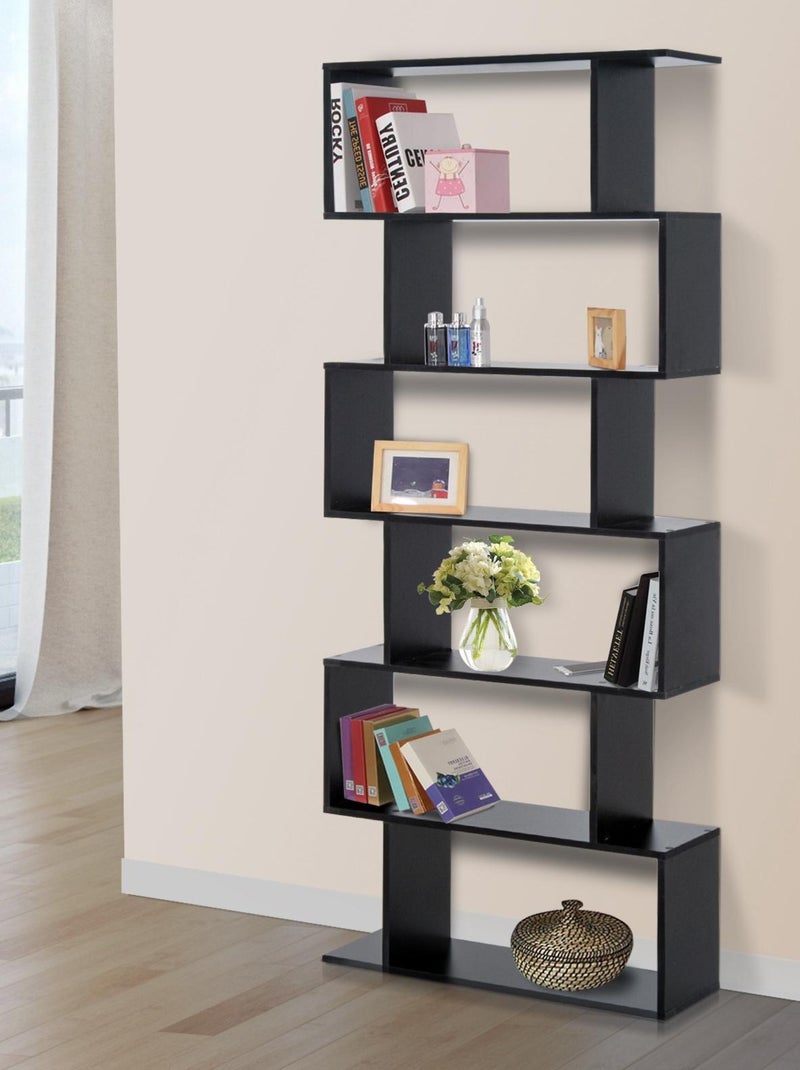 Bibliothèque étagère zig zag design contemporain 80L x 23l x 192H cm 6 niveaux noir Noir - Kiabi