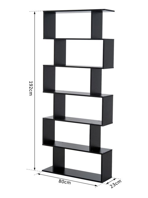 Bibliothèque étagère zig zag design contemporain 80L x 23l x 192H cm 6 niveaux noir - Kiabi