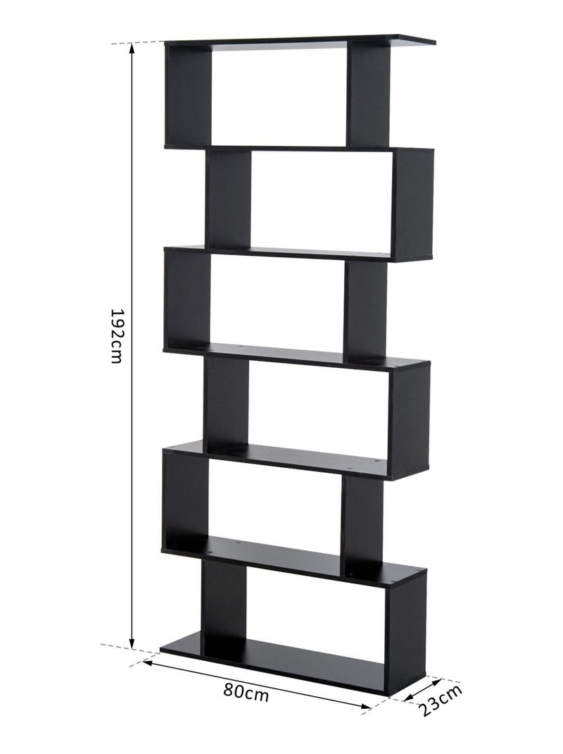 Bibliothèque étagère zig zag design contemporain 80L x 23l x 192H cm 6 niveaux noir Noir - Kiabi