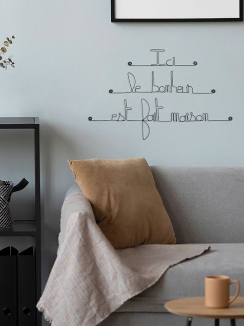 Bijoux de mur - Citation en fil de fer - Ici le bonheur est fait maison - Kiabi